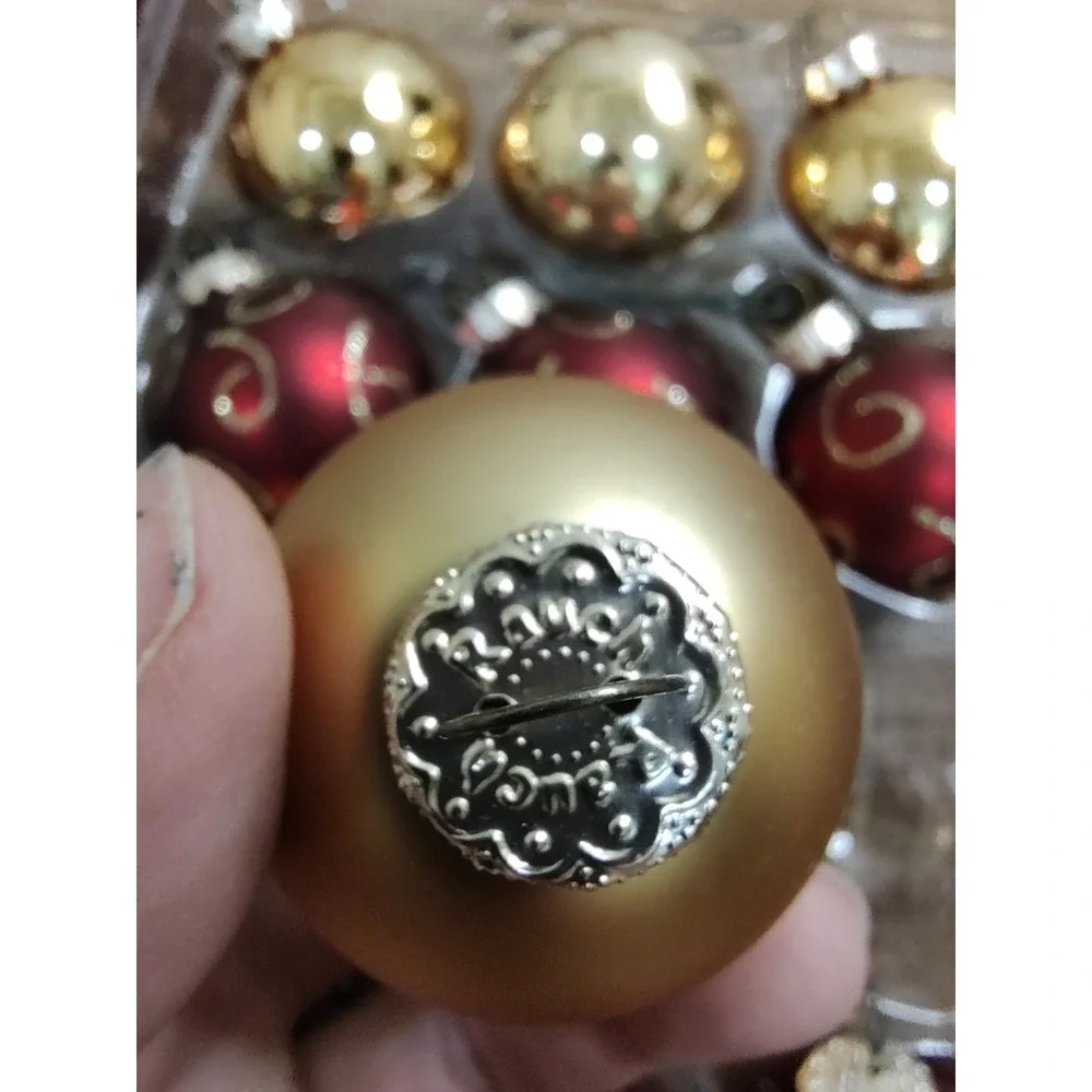 Target Inc Glass Ball Christmas Ornaments Lot Of 12 2007 Red Gold Swirl O56